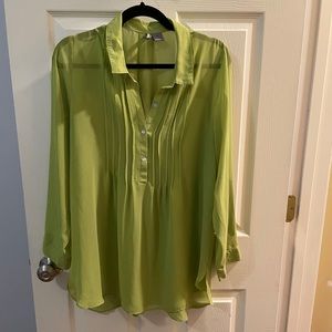 New directions bright green button up